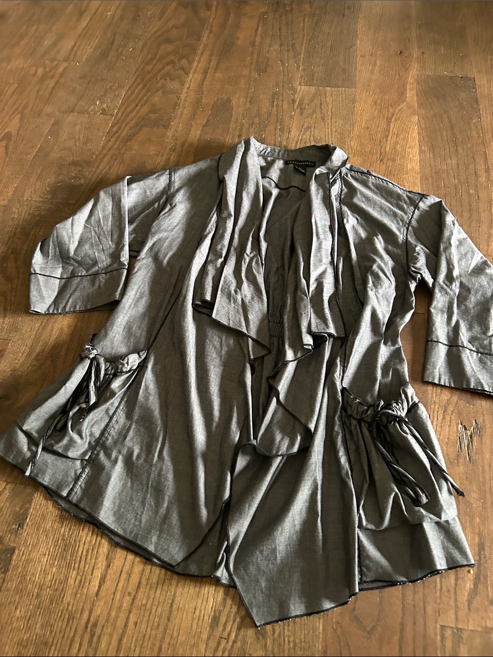Grace Elements Charcoal Open-Front Ruffle Jacket